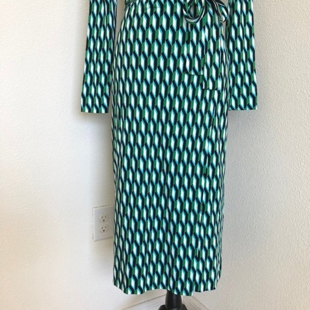DVF For Target Arrow Geo Long Sleeve Midi Wrap Dress S Green Classic Career - Picture 7 of 17